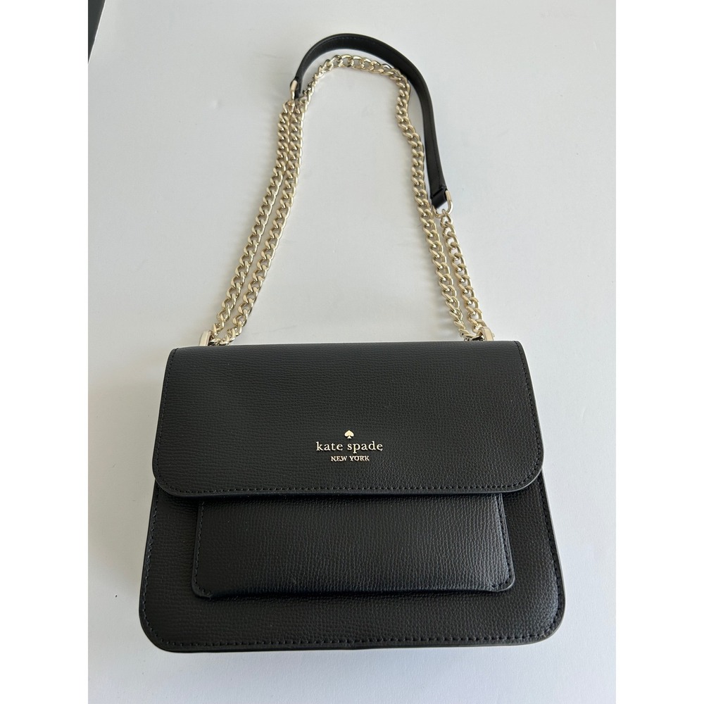 Kate Spade New York Black Pebbled Leather Crossbody Bag Gold Chain Strap - Picture 4 of 7